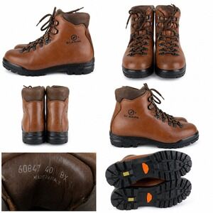 Vtg Scarpa Hiking Mountaineering Boots Mens 7.5 Womens 8.5 Brown Leather